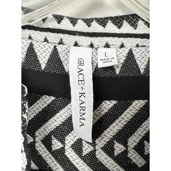Grace + Karma Dress Women L Black White Tribal Geometric Boho Tiered Southwest - Picture 2 of 10